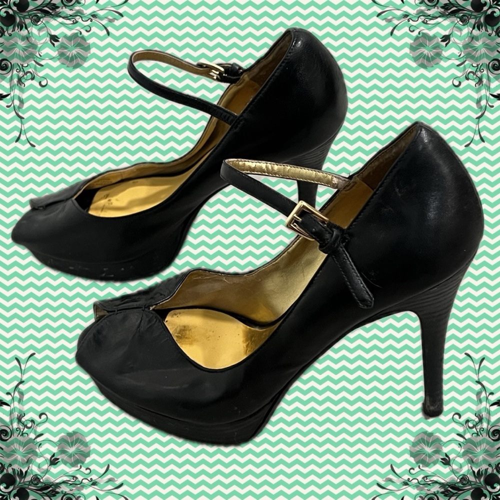 Black Peep Toe Stiletto Pumps from Guess by Marciano
